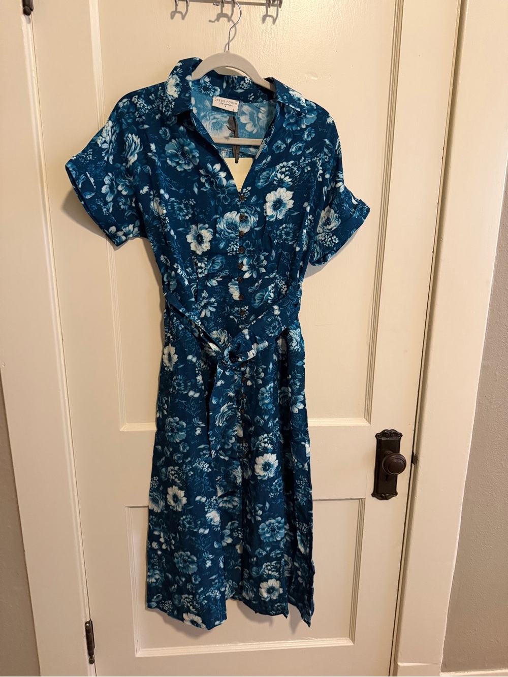 Dress Forum Teal Floral Button-Front Midi Dress with Belt